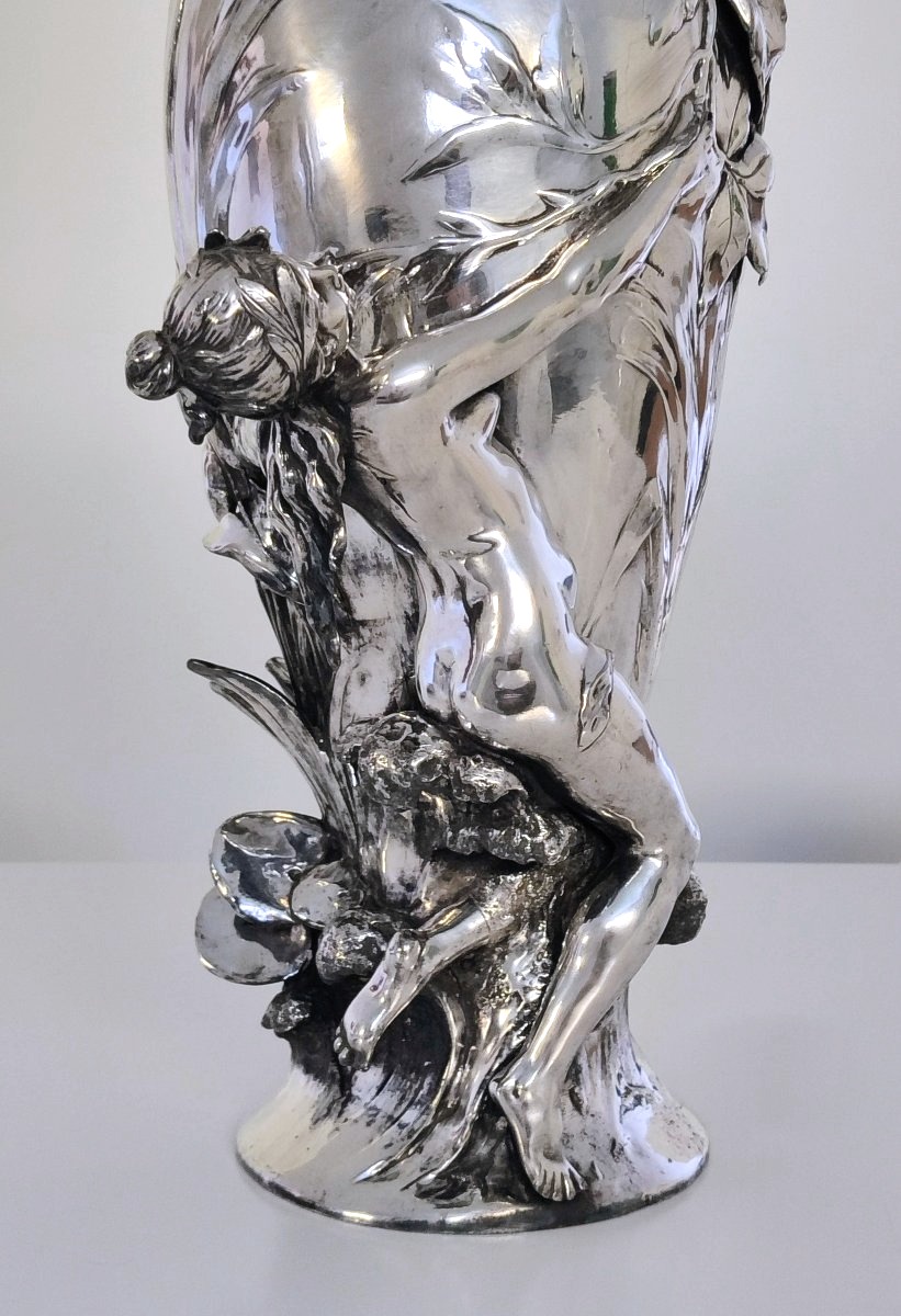 Art Nouveau Silver-plated Vase By Auguste Moreau -photo-3