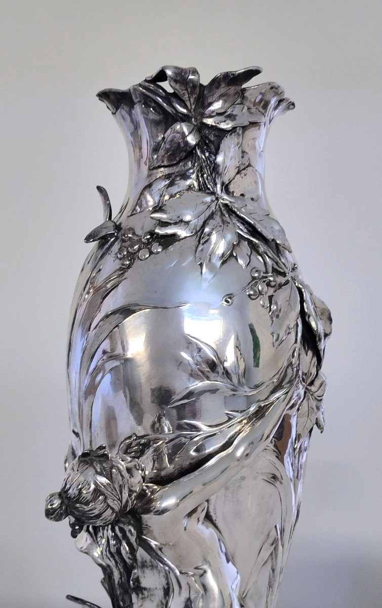 Art Nouveau Silver-plated Vase By Auguste Moreau -photo-4