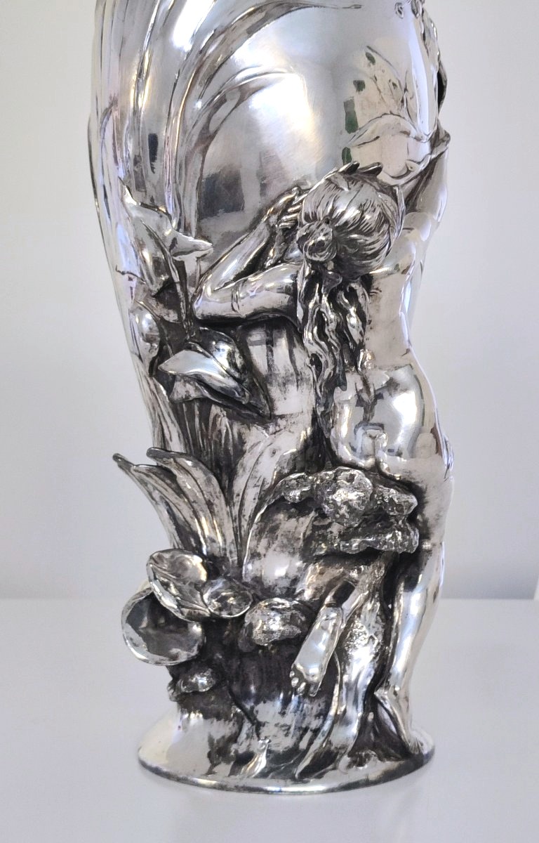 Art Nouveau Silver-plated Vase By Auguste Moreau -photo-6