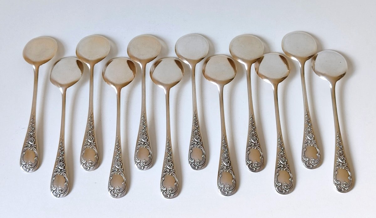 Twelve Solid Silver Ice Cream Spoons -photo-1
