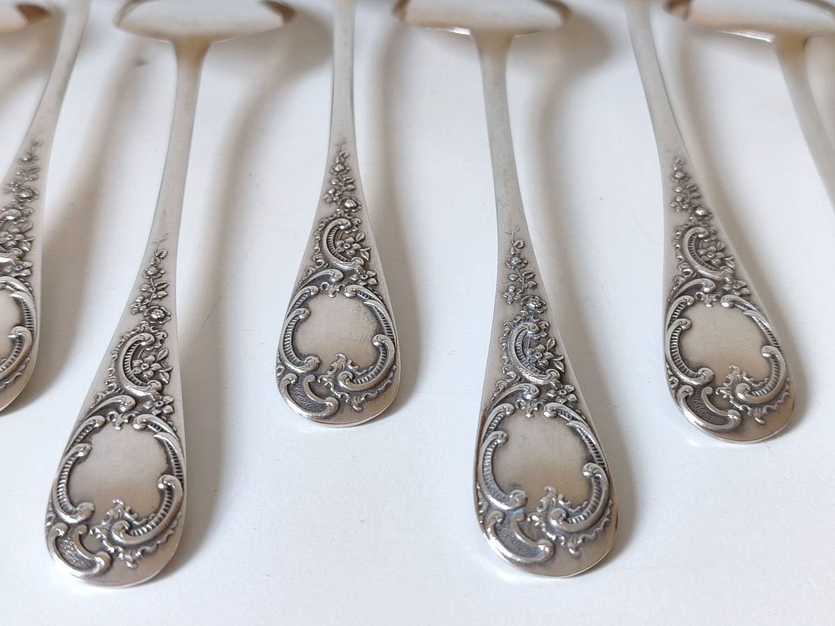 Twelve Solid Silver Ice Cream Spoons -photo-2
