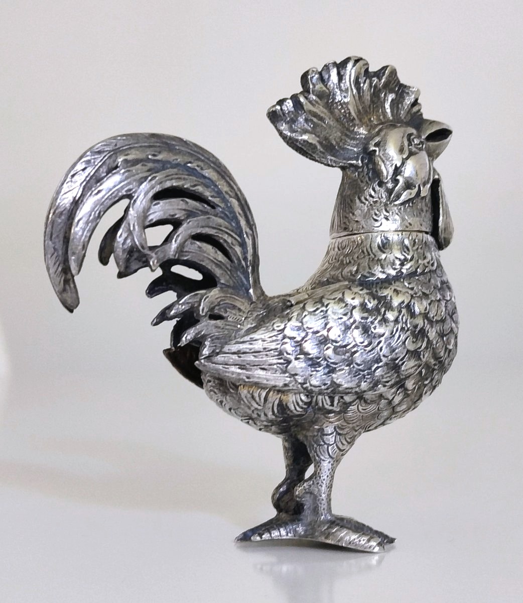 Spice Box Shaped Like A Rooster, Made Of Solid Silver -photo-4