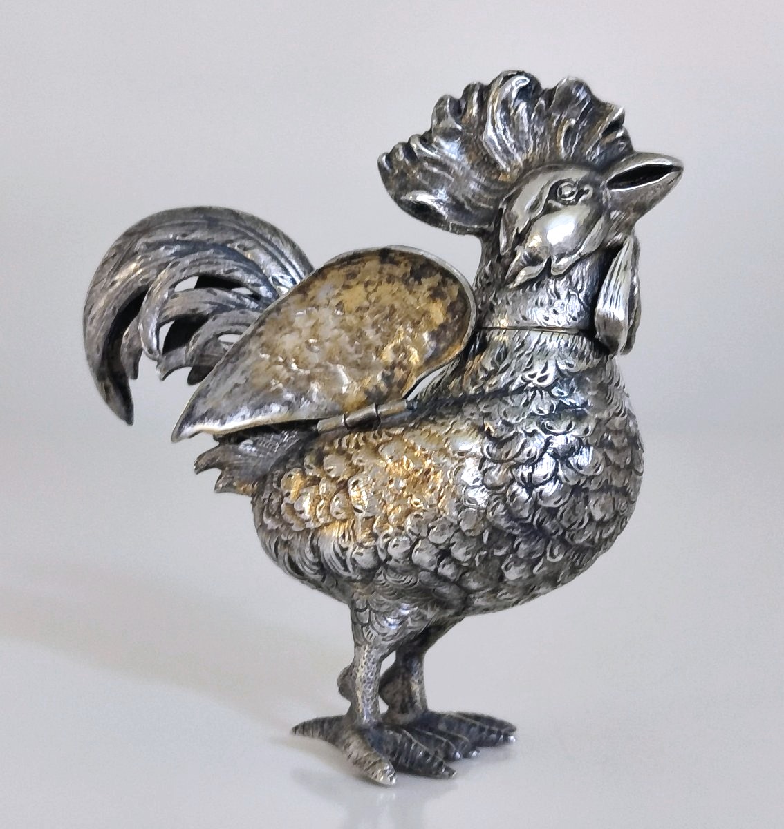 Spice Box Shaped Like A Rooster, Made Of Solid Silver -photo-1