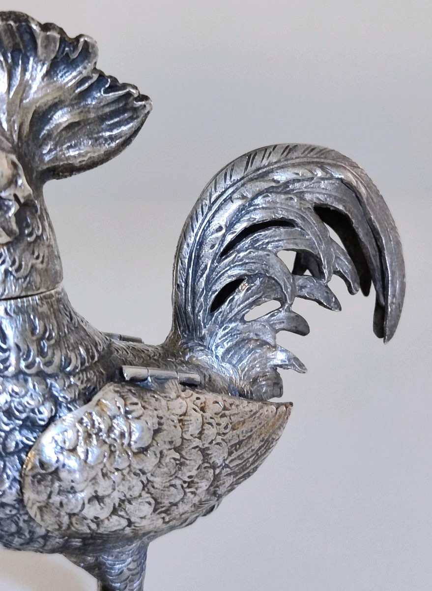 Spice Box Shaped Like A Rooster, Made Of Solid Silver -photo-2