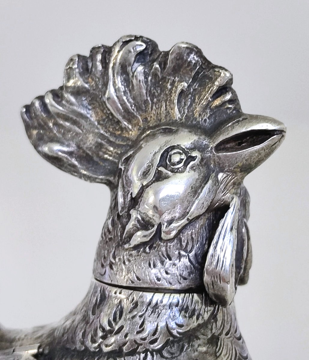 Spice Box Shaped Like A Rooster, Made Of Solid Silver -photo-3