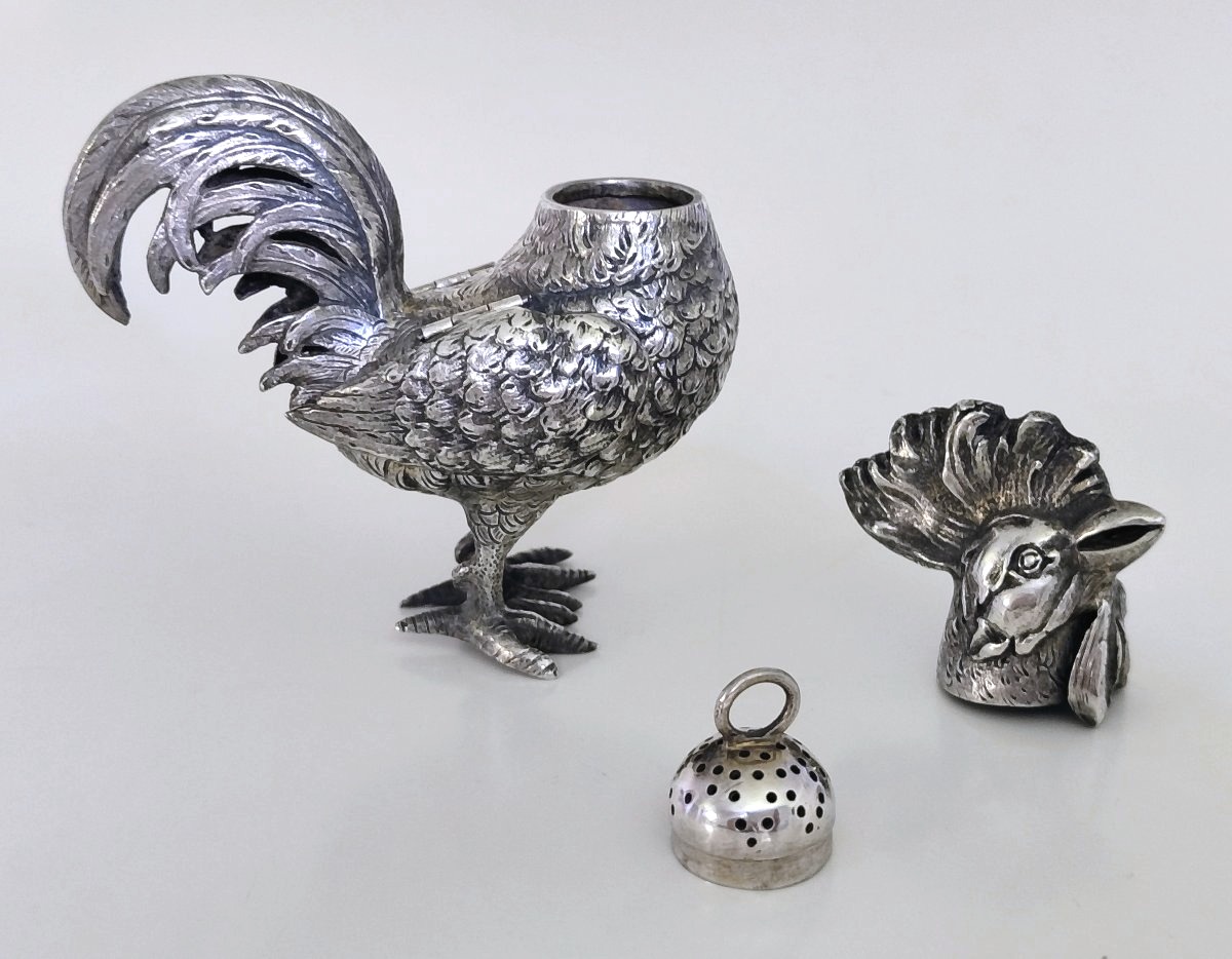 Spice Box Shaped Like A Rooster, Made Of Solid Silver -photo-4