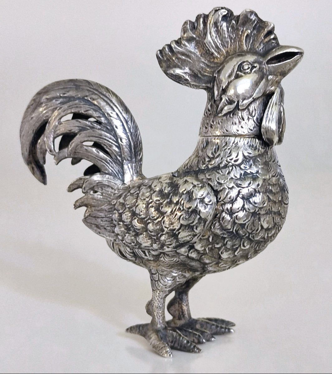 Spice Box Shaped Like A Rooster, Made Of Solid Silver 