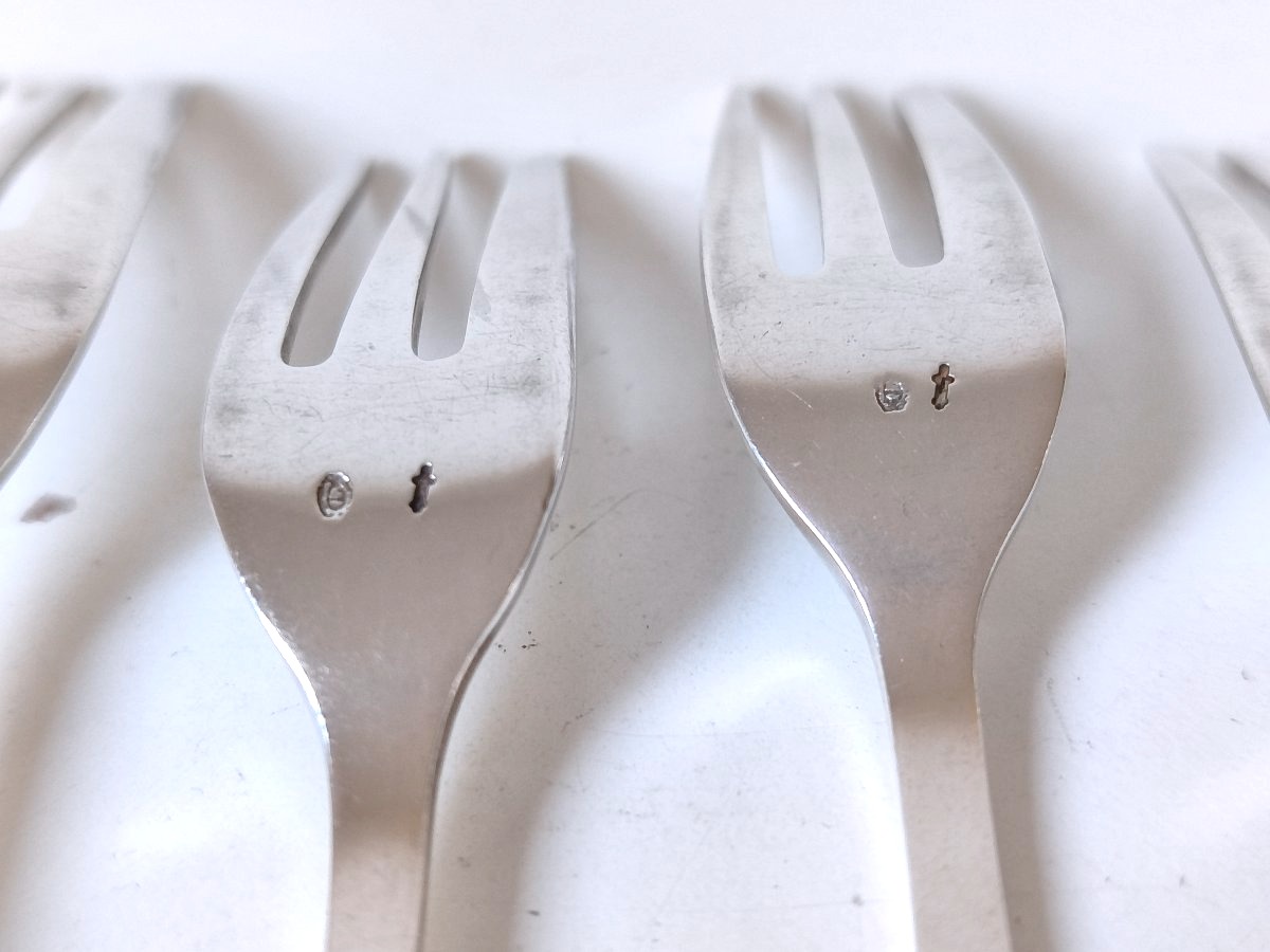 Ten Solid Silver Cake Forks -photo-1