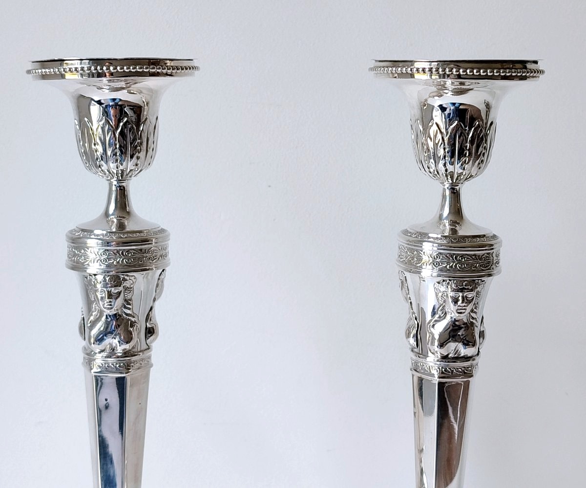 A Pair Of Empire Solid Silver Candlesticks Liège Henri Joseph Lambermont -photo-3