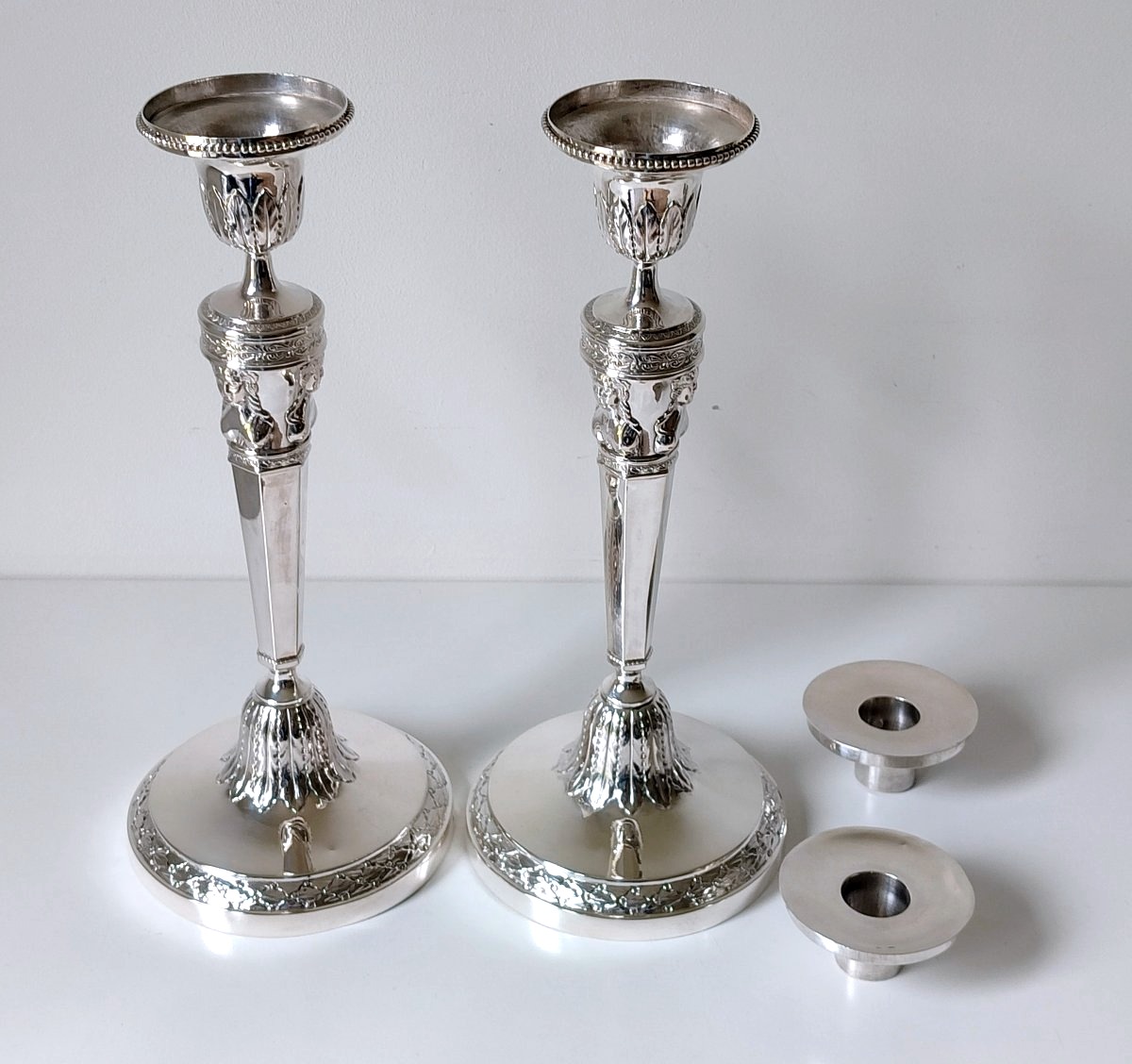 A Pair Of Empire Solid Silver Candlesticks Liège Henri Joseph Lambermont -photo-2