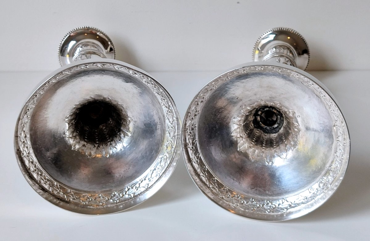 A Pair Of Empire Solid Silver Candlesticks Liège Henri Joseph Lambermont -photo-8