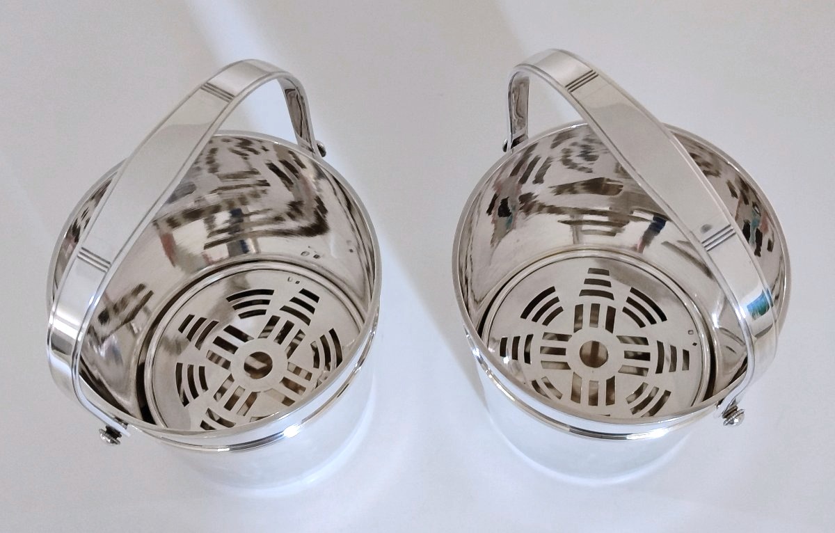 Une paire de seau à glaçons art deco en argent massif Louis Coignet -photo-3