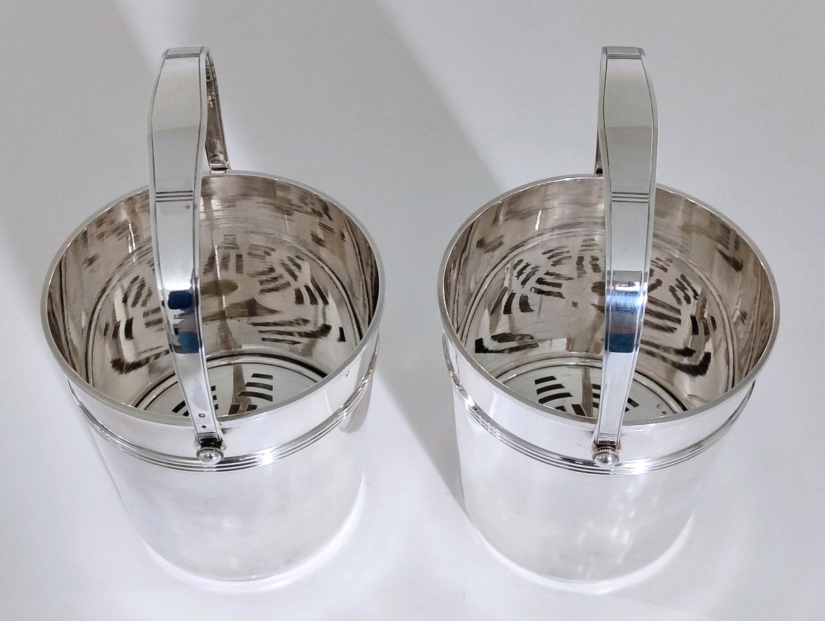 Une paire de seau à glaçons art deco en argent massif Louis Coignet -photo-4