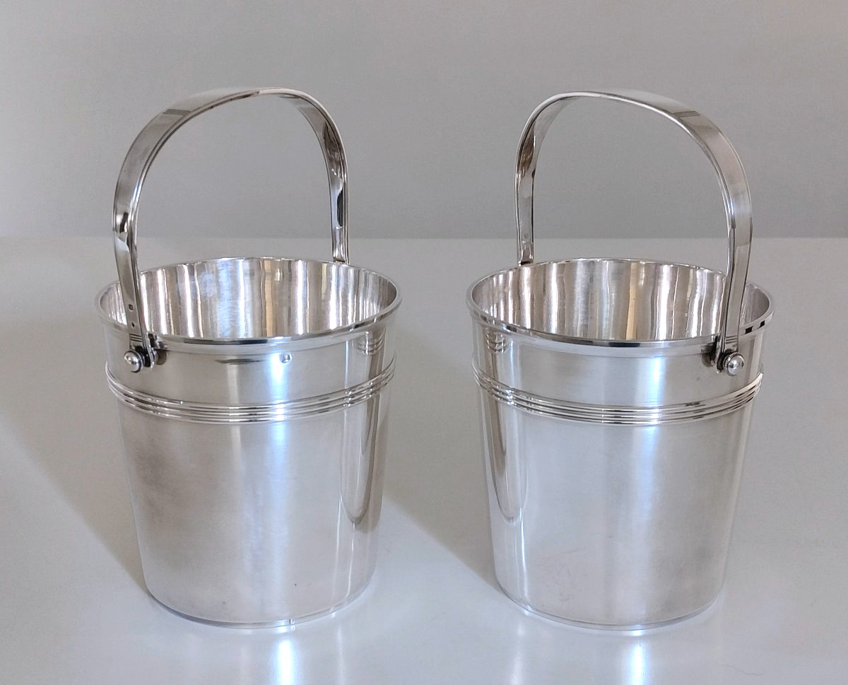 Une paire de seau à glaçons art deco en argent massif Louis Coignet -photo-1