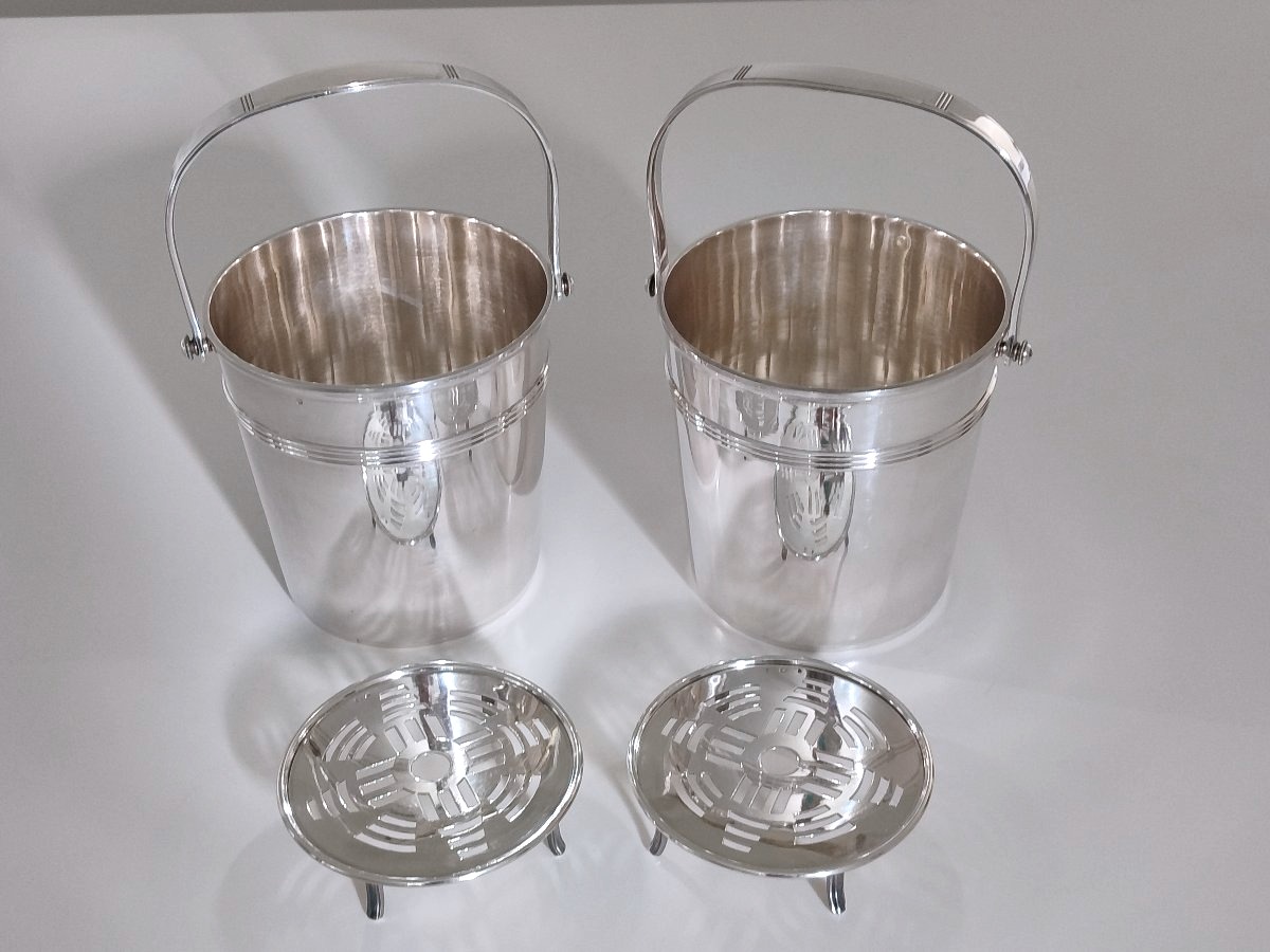 Une paire de seau à glaçons art deco en argent massif Louis Coignet -photo-2