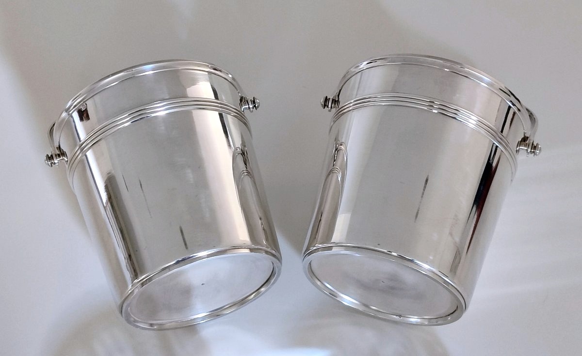 Une paire de seau à glaçons art deco en argent massif Louis Coignet -photo-3