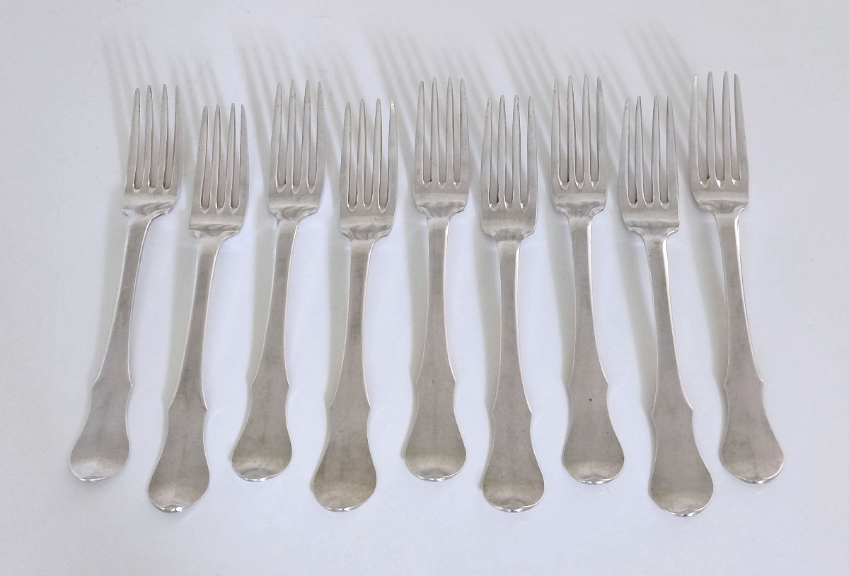 Neuf fourchettes et neuf cuillères de table en argent massif Mons 1785-photo-4