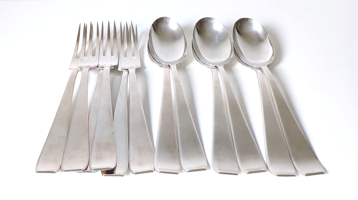 Ménagère art deco en argent massif Philippe Wolfers modèle Gioconda 24 pièces -photo-4