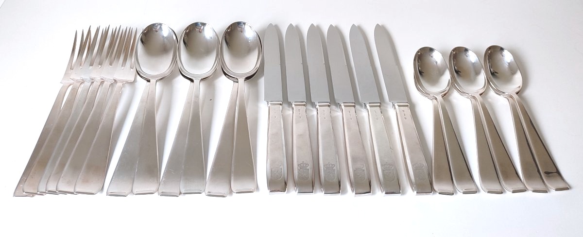 Ménagère art deco en argent massif Philippe Wolfers modèle Gioconda 24 pièces 