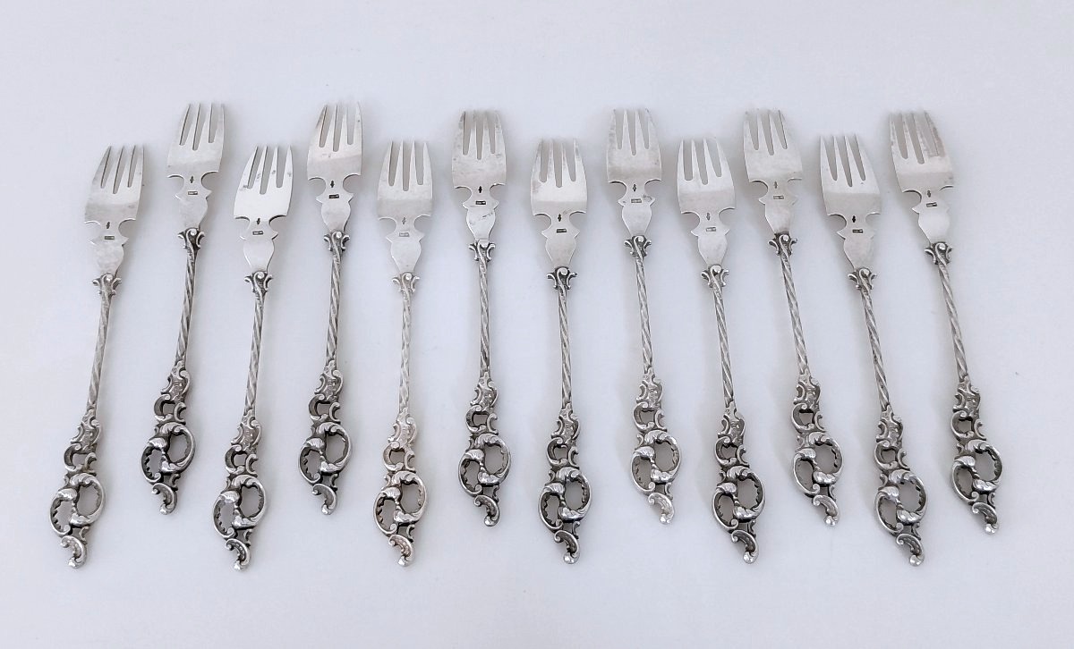 Twelve Solid Silver Cake Forks -photo-2