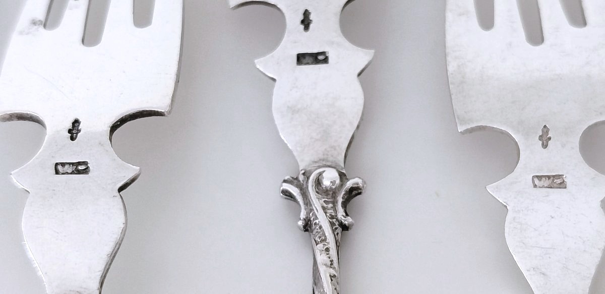 Twelve Solid Silver Cake Forks -photo-5