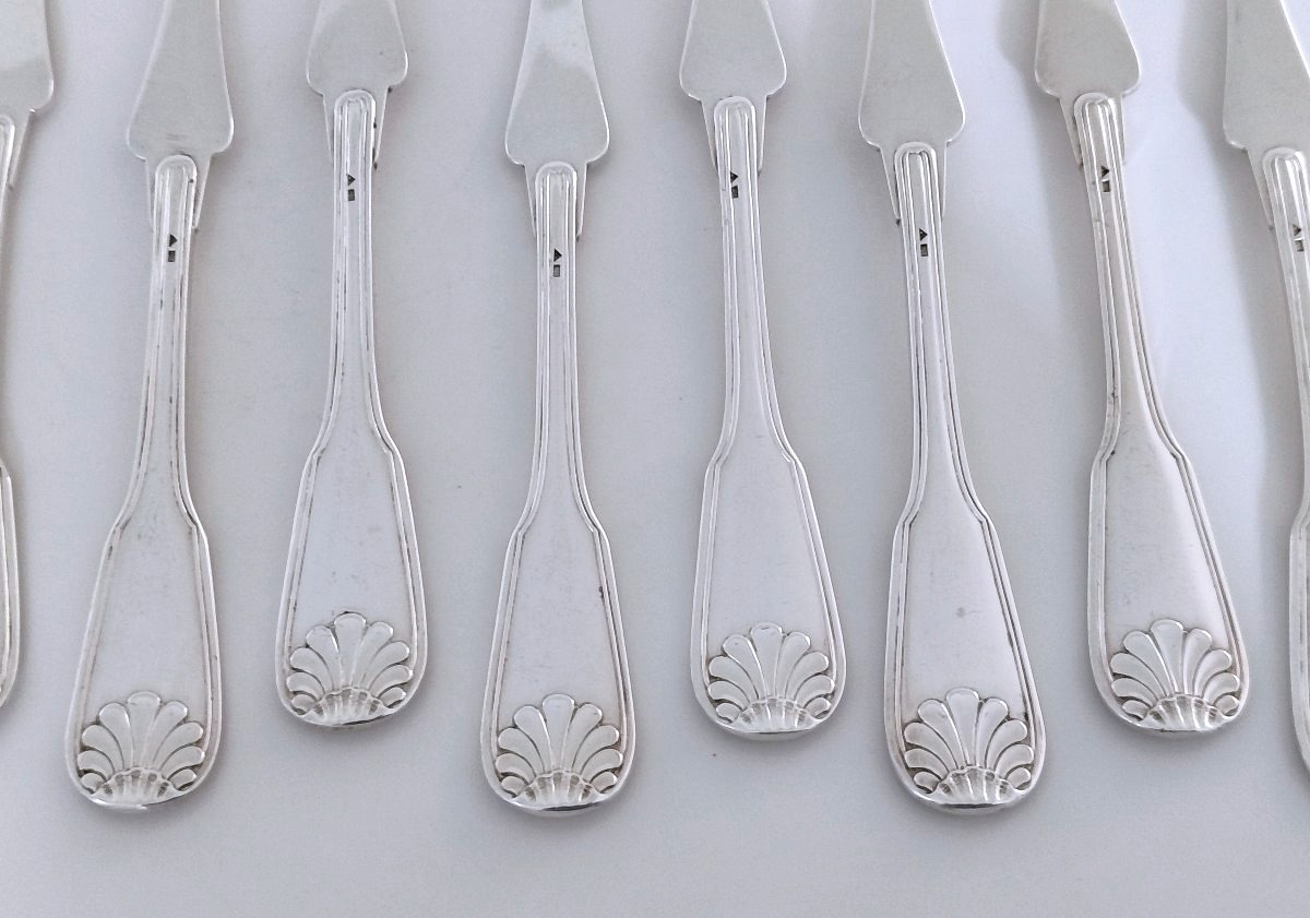 Twelve Solid Silver Lobster Picks, Shell Design -photo-4