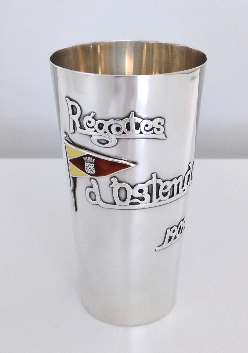 Art Nouveau Timbale Made Of Solid Silver And Enamel, Ostend Regattas 1909, Wolfers 