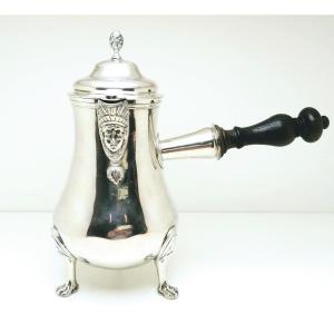 18th Century Solid Silver Coffee Pot With Coat Of Arms. 