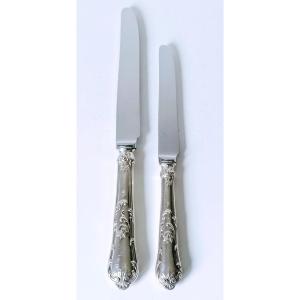 Eleven Table Knives And Eleven Dessert Knives In Solid Silver Regency Model