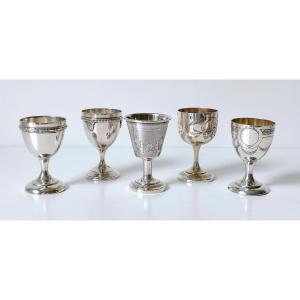 Five Egg Cups In Solid Silver 