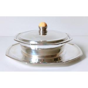 Art Deco Candy Box With Display In Solid Silver And Ivory 