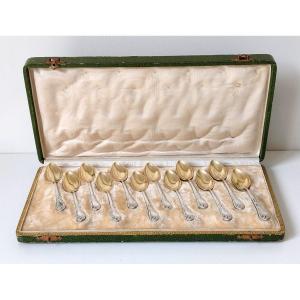 Twelve Art Nouveau Solid Silver Moka Spoons