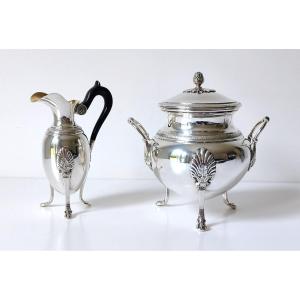 Pot à lait et sucrier empire en argent massif 