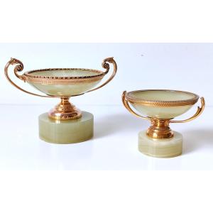 Deux coupes en onyx et argent massif vermeil 