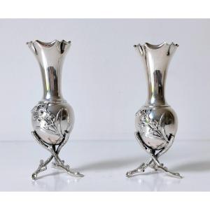 Une paire de vases de table art nouveau en argent massif 