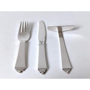 Georg Jensen Sterling Silver Children's Cutlery, Pyramid Pattern