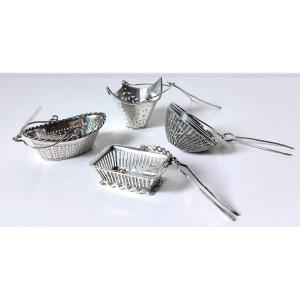 Four Empire Tea Strainers In Sterling Silver