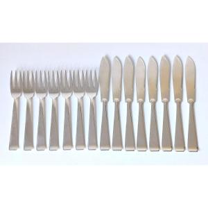 Philippe Wolfers "gioconda" Art Deco Fish Cutlery Set In Solid Silver