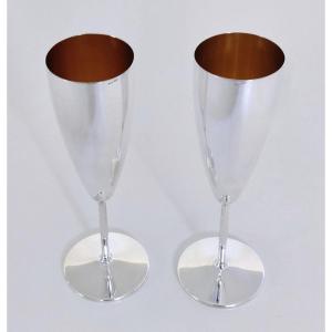 A Pair Of Sterling Silver Champagne Flutes