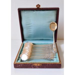 Twelve Solid Silver Ice Cream Spoons 