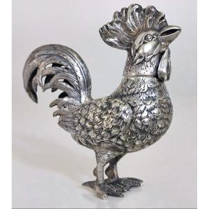 Boîte à épices en forme d'un coq en argent massif 