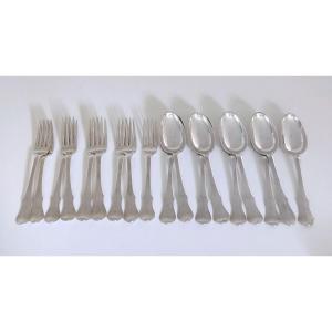 Nine Solid Silver Forks And Nine Solid Silver Table Spoons, Mons 1785