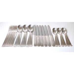 Philippe Wolfers Art Deco 24-piece Solid Silver Cutlery Set, "gioconda" Model
