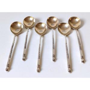 Six Solid Silver Spoons With Coat Of Arms Russia