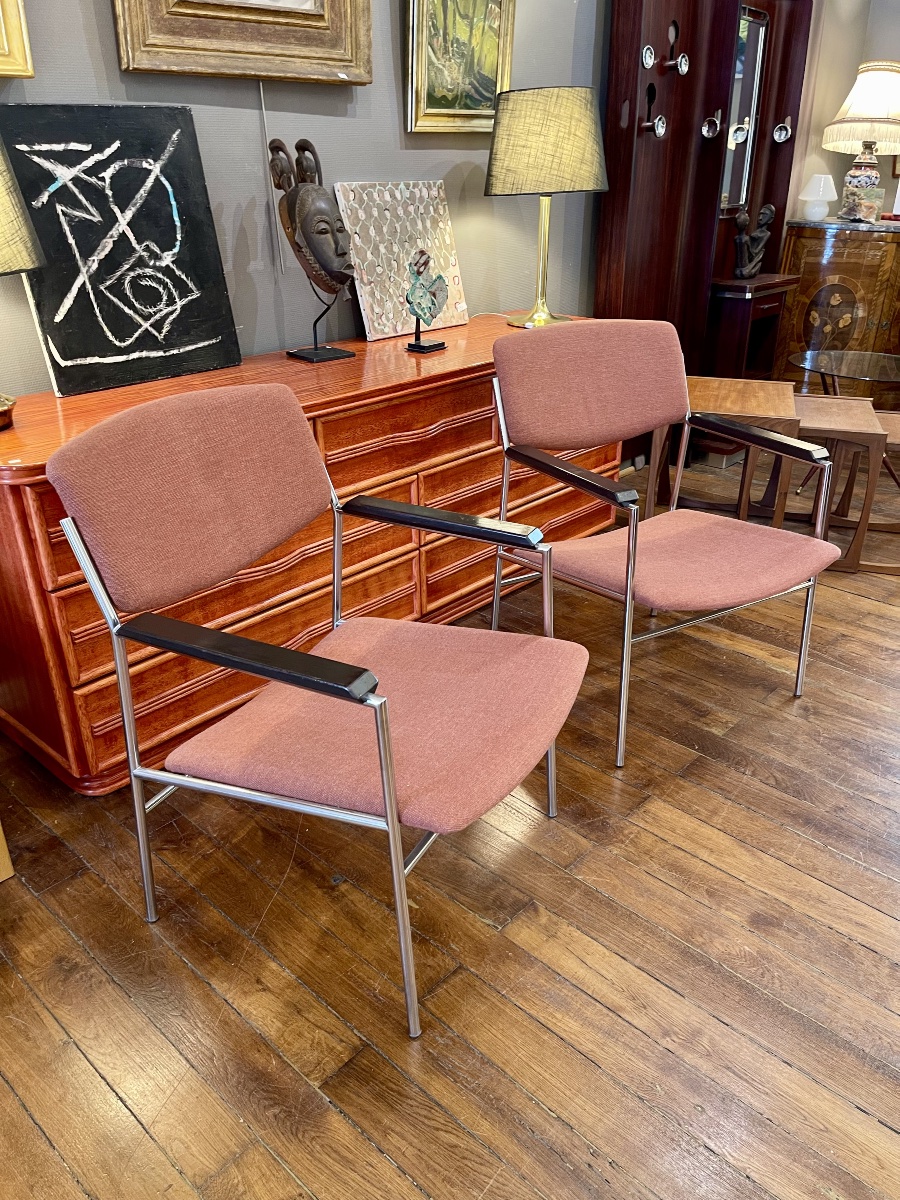 Paire de fauteuils vintage par Gijs van der Sluis, Pays-Bas, années 1960-photo-3