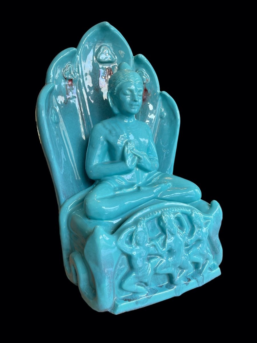 Large Buddha In Blue Ceramic From Vallauris-photo-4