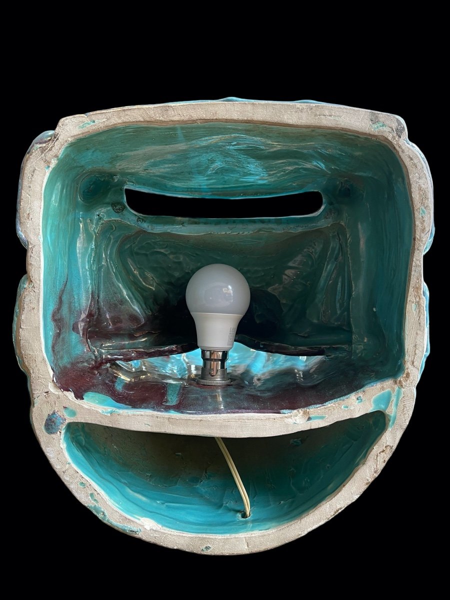 Large Buddha In Blue Ceramic From Vallauris-photo-5