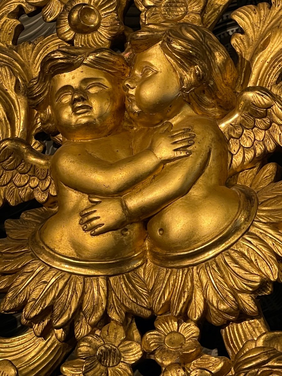 Louis XIV Period Mirror In Golden Wood "amours" Late 17th Century-photo-1
