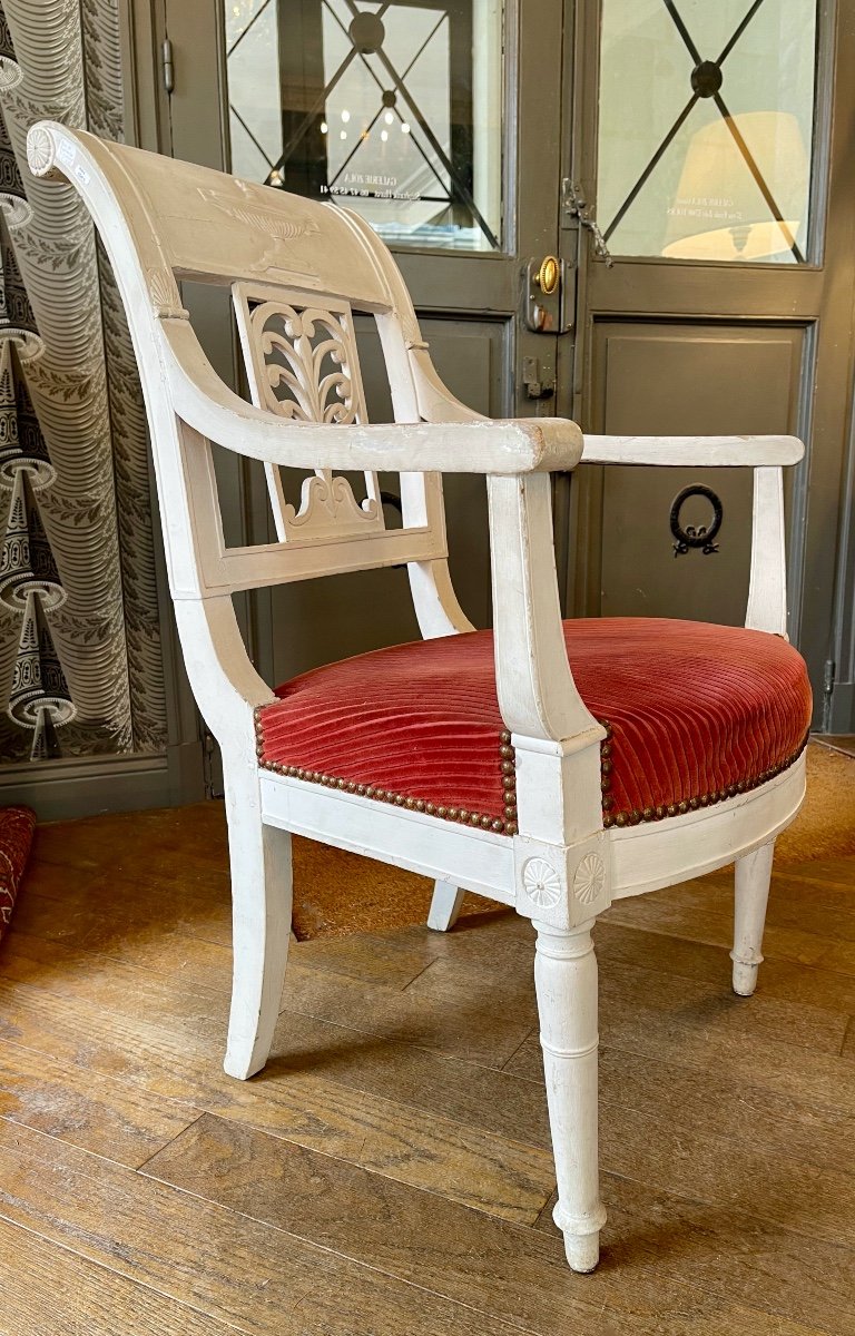 Paire De Fauteuils Directoire Rechampi Blanc - XVIIIe Siècle-photo-3