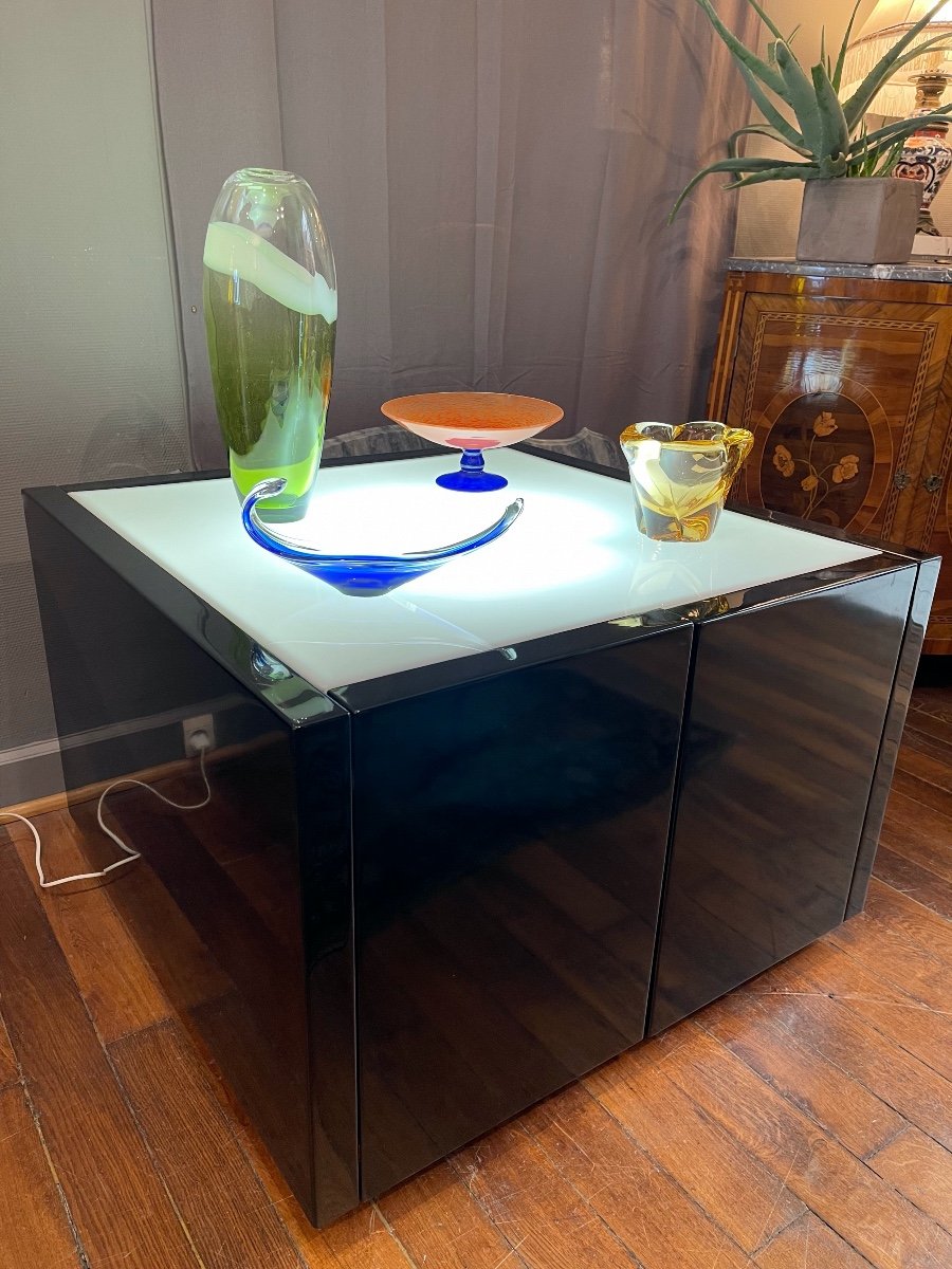 Table Basse / Cabinet Bar Lumineux "Saratoga" Par Lella &Massimo Vignelli - Italie - Année 60